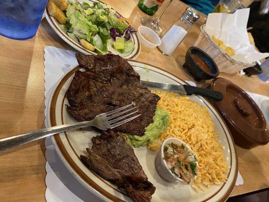 Steak, double rice, salad & flour tortillas