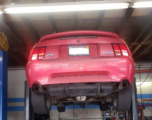 1999 Mustang GT. Transmission being removed at LAX Transmission.