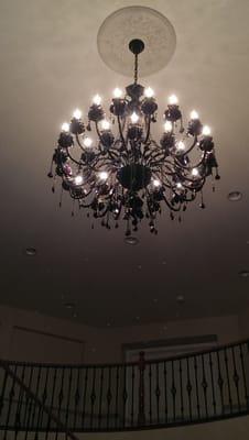 42" x 56" chandelier 32 lights on a 19 foot ceiling.