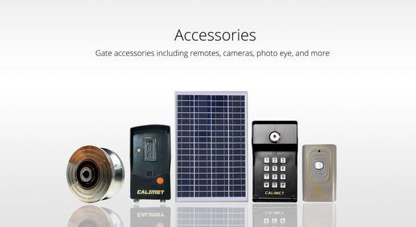 Gate accessories including remotes, keypads, solar panels, photo eye, and more.