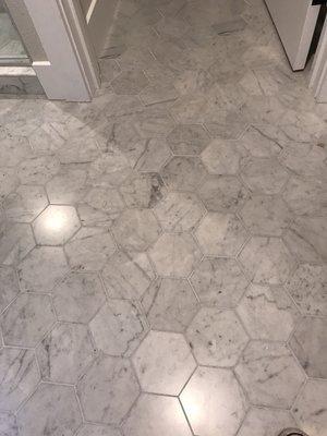 5" Hexagon Carrara Bianco premium honed Italian marble