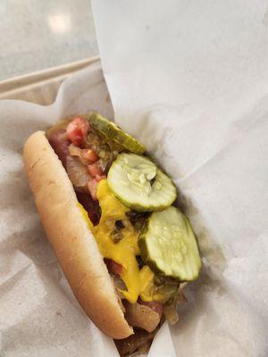 Chicago dog w/ grilled onions