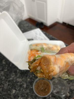 Yummy Shrimp roll with peanut sauce