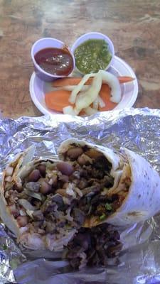 Asada burrito & a side of pickled carrots & onions..