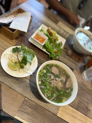 Pho #15. Pho Sliced Rare Beef and Beef Meatballs & 2 pieces of eggroll