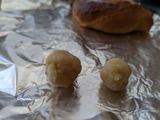 A collection of undercooked portions from an Egg tart and HK Pineapple bun