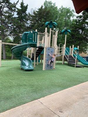 The climbing wall at the playground!