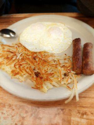 Two Eggs, Sausages, Hashed Browns