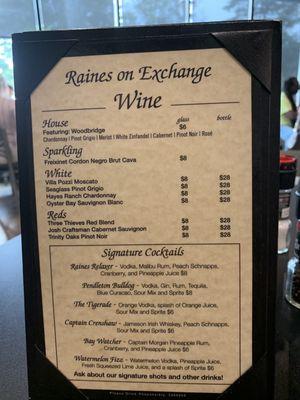 Wine and specialty drink menu