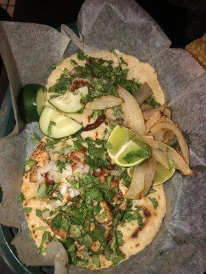 Chicken Taco & Shrimp Taco with cilantro and onion