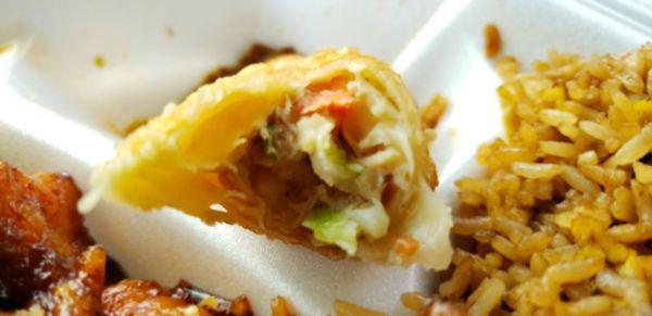 Inside the egg roll.