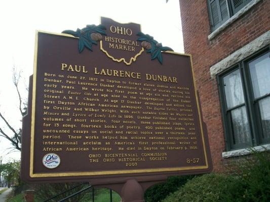 Historical marker for Paul Laurence Dunbar