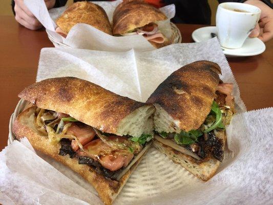 Front: portobello sandwich, back: Italian sandwich