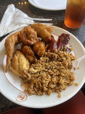 Shrimp fried rice  Chinese chicken wing  Garlic pepper wing Ribs sweet tea