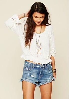 "Free People" Long Sleeve Eyelet Top