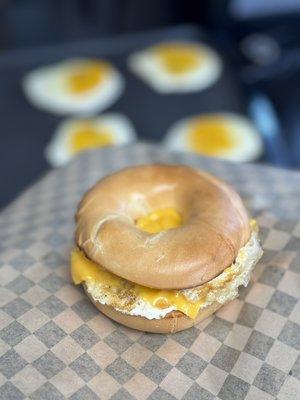 Double Egg and Cheese on a plain bagel (Fresh Eggs Made Everyday!)