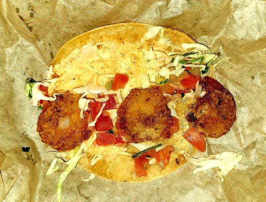 Ancho Po-Boy  Shrimp Street Taco, $4.49. underwhelming.