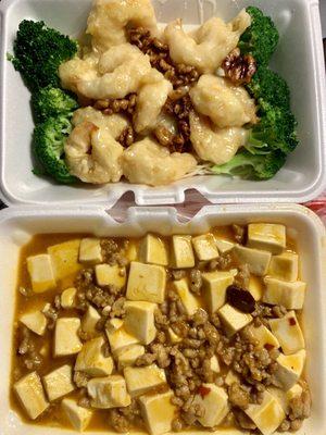 Mapo Tofu (mild) & Walnut Shrimp. Both are good.