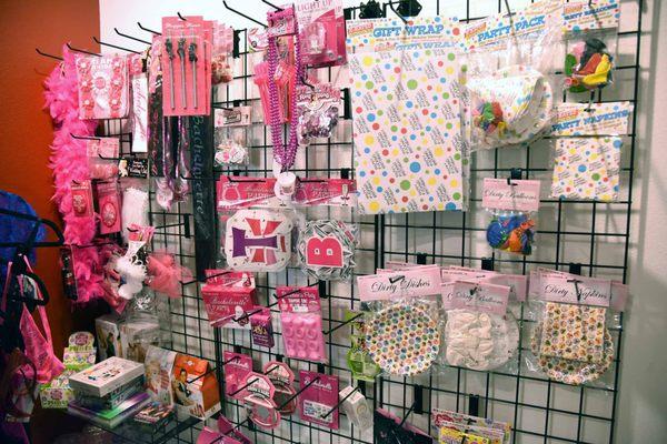 We have an entire section of bachelorette party and bridal shower accessories, party favors, decorations and gifts.