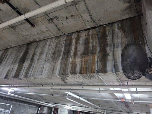 Leak in Brickell Heights parking garage under the pool deck, July 2021