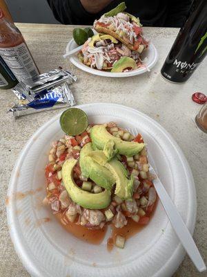 tostada de ceviche de camaron & 2 tostadas mixtas