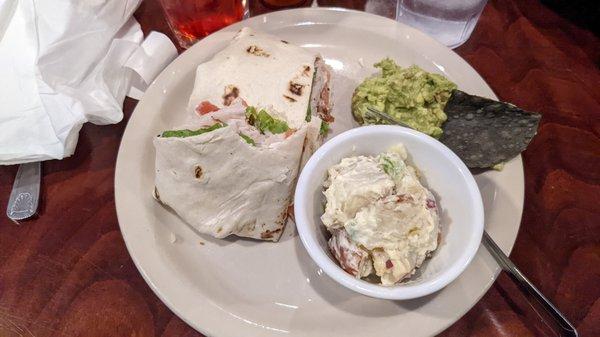 Avocado Turkey Wrap with a side of potato salad