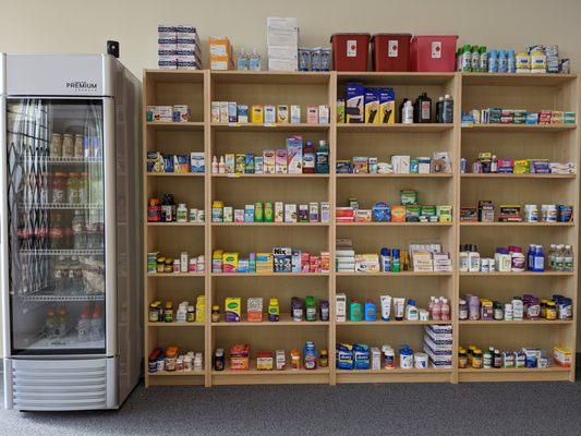 Our ever growing over-the-counter stock! Everything you need right beyond the door!