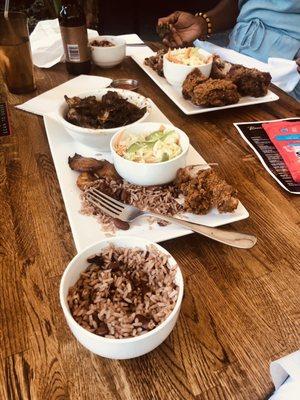 Oxtails beans and rice salad and Fried Chicken Dinner