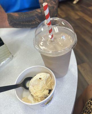 Scoop of salted caramel brownie and chocolate shake