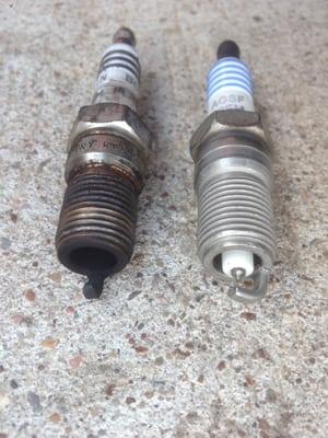 Spark plugs should be changed at regular service intervals to prevent fouling or worse....engine damage.