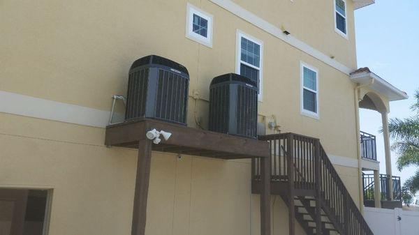 2xli Trane systems 12ft in the air next to the Ocean. We prefer Trane next to the salt water as they seem to hold up better.