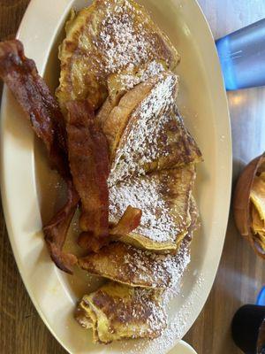 French toast and bacon. Side of scrambled eggs not pictured