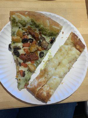 Slice of VEGAN Pesto Margherita Pizza and Single VeganStix Topperstix