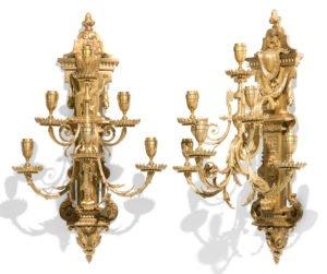 Pair of Antique 19th C Dore Bronze Louis XVI Style Wall Sconces