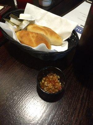 Warm bread and delicious dipping oil