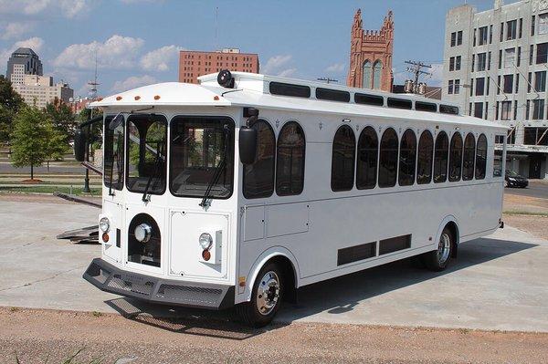 Our new 2018 Trolley has arrived and is available for your event. 32 Passenger seating and 160,000 BTU's of air conditioning.