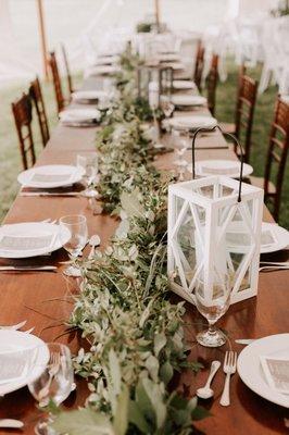 green garland for the farm tables