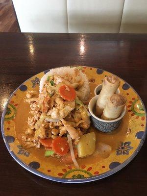 Massaman Curry Chicken with 2 veggie spring rolls from Lunch Menu