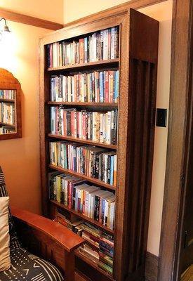 Built in bookcase in Frank Lloyd Wright home out of beautiful white oak