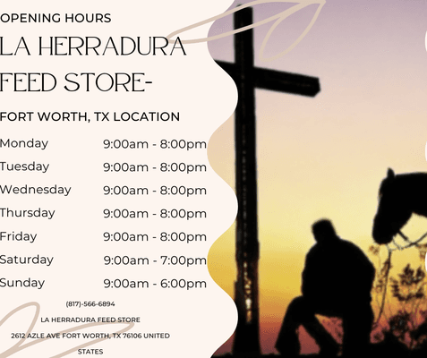 Our Store operation hours.