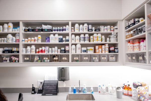 In-house veterinary pharmacy.