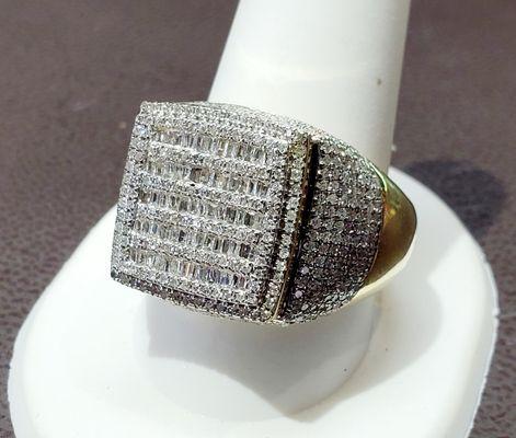 Men's baguette and round diamond cluster ring