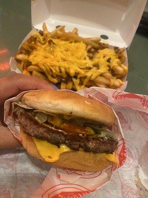 Cheese burger and Chili Cheese Fries