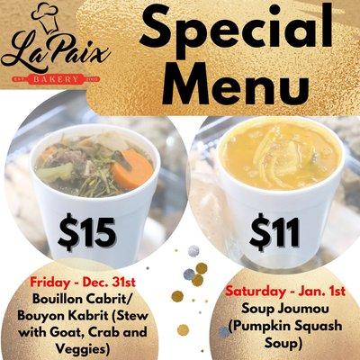 Special Menu for New Year's at La Paix Bakery