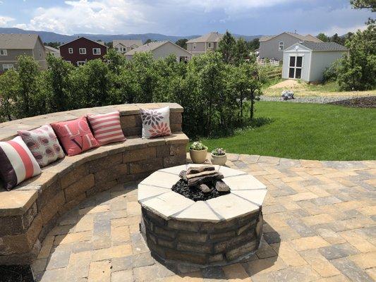 Bench and fire pit.