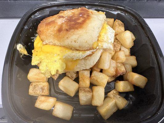 SEC biscuit with breakfast potatoes