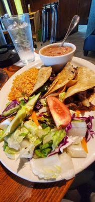 Ribeye Tacos,Rice, Beans and Salad. As good as I've tasted lately