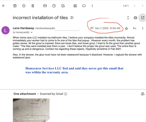 Homecare services lied and said they never received the email within warranty