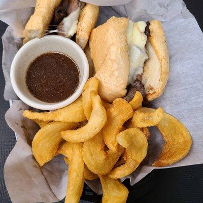 French dip and sidewinder fries.