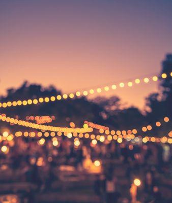 String lights with sunset in background